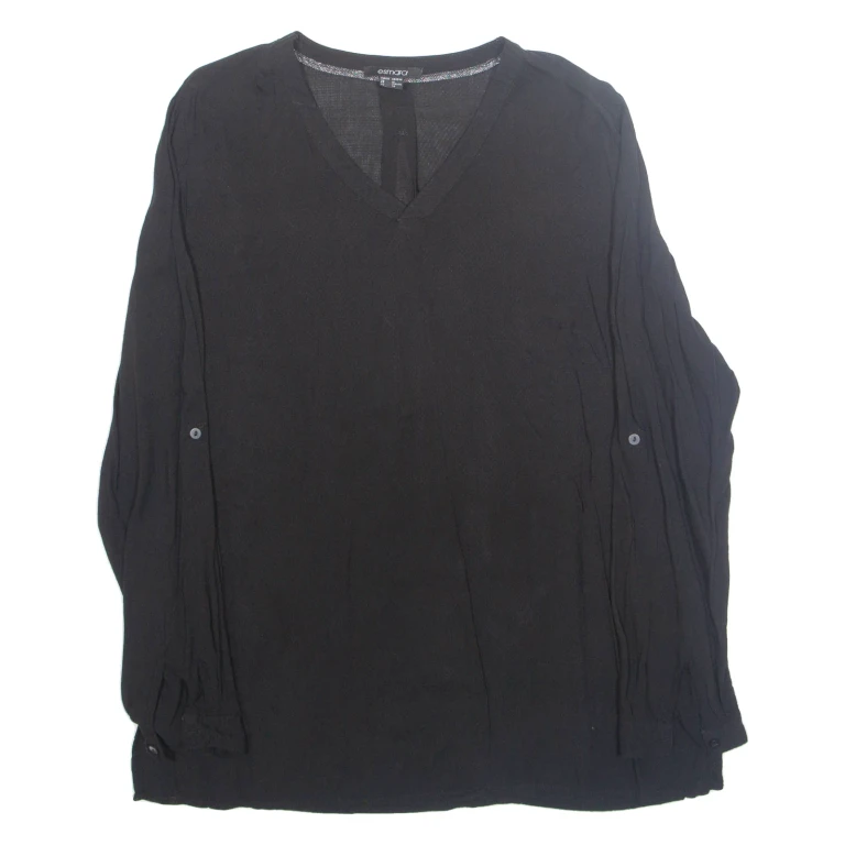 ESMARA Womens Blouse Black V-Neck Long Sleeve Viscose M