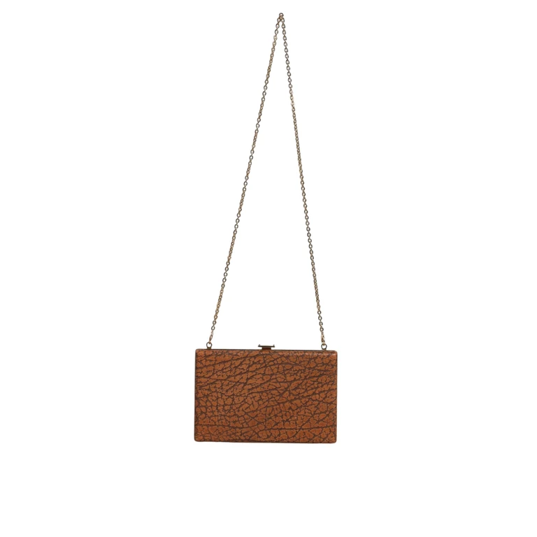 Dolce & Gabbana Brown Leather Gold Frame Clutch Mini Crossbody Bag - Women