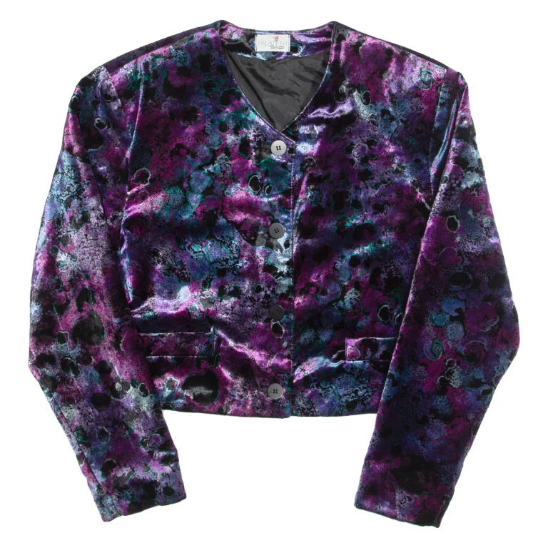 PALATINI Womens Blazer Jacket Purple Velvet 90s Floral S