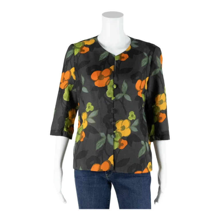 COUTURE BOOG Button Up Womens Printed Blouse Black 3/4 Sleeve Floral M