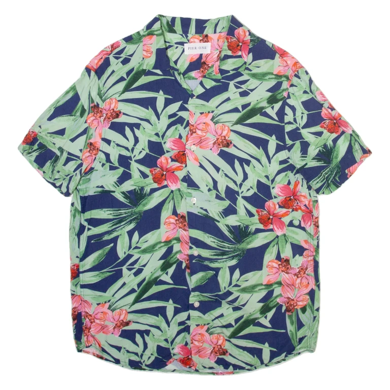 PIER ONE Mens Hawaiian Shirt Blue Floral S