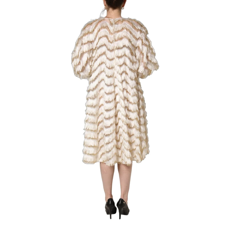 Dolce & Gabbana Ivory Fringe Layered Shift Midi Dress Off White - Women