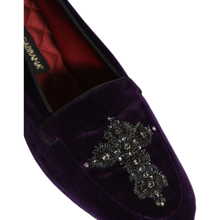 Dolce & Gabbana Violet Suede Embellished Dress Loafers Shoes Leather - Men