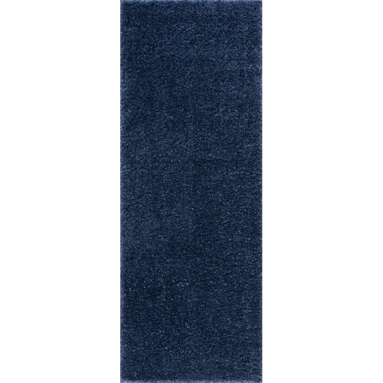 Faina Solid Dark Blue Shag Washable Area Rug - Clearance