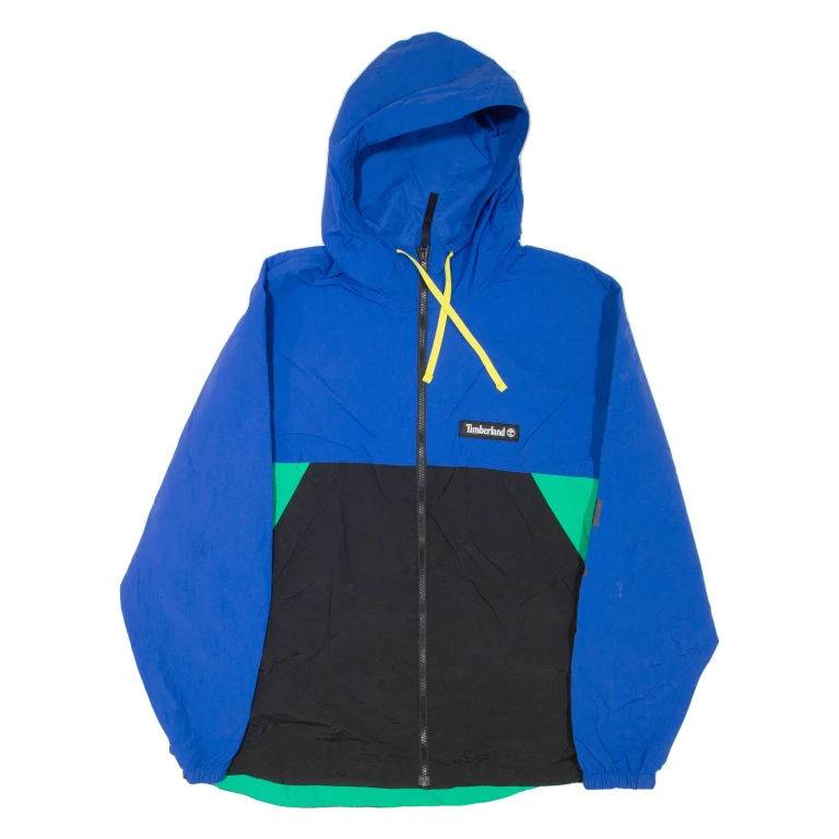 TIMBERLAND Mens Rain Jacket Blue Hooded Colourblock M