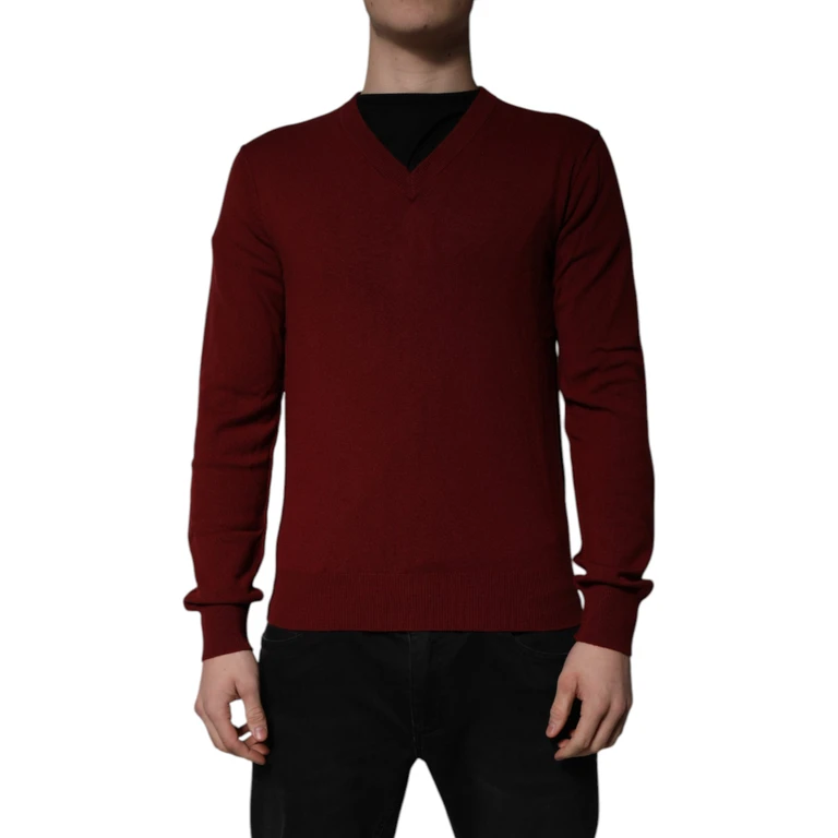 Dolce & Gabbana Maroon Cashmere V-Neck Men Pullover Sweater Clothing - Men