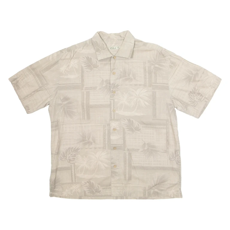 BATIK BAY Mens Hawaiian Shirt Grey Floral L