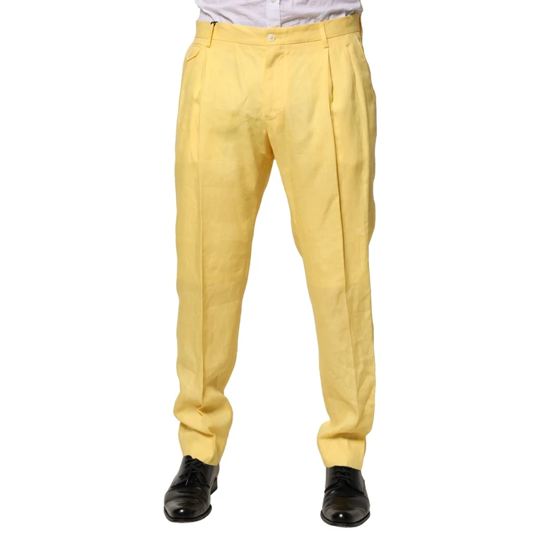 Yellow Flax Tapered Dress Men Pants - Men