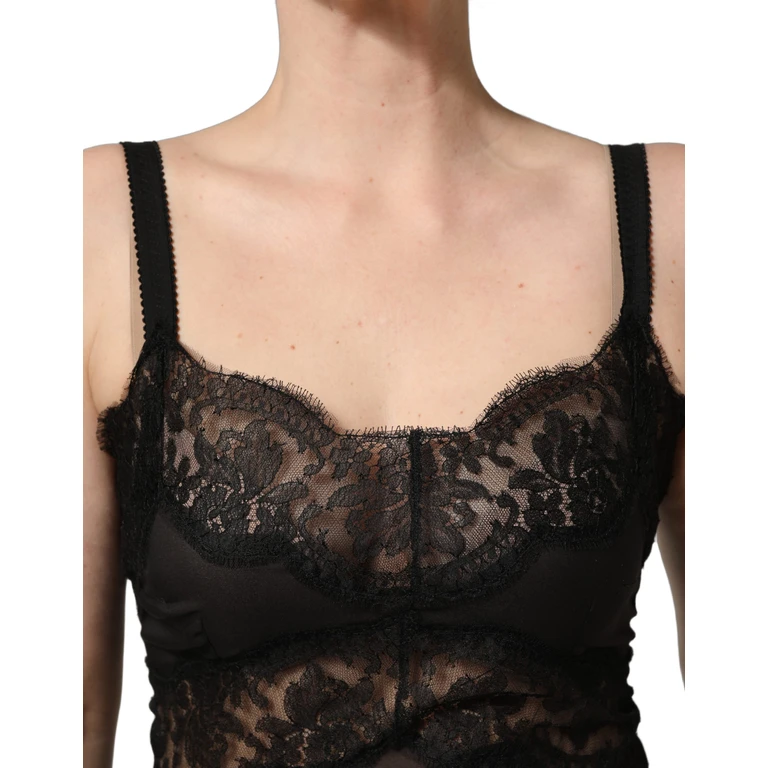 Dolce & Gabbana Black Silk Lace Slip Lingerie Chemise Sleepwear Viscose Nylon Elastane Clothing - Women