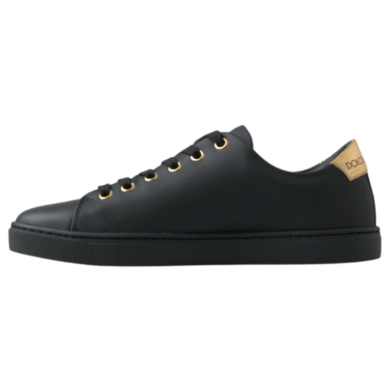 Dolce & Gabbana Black Gold Leather Classic Sneakers Shoes - Women