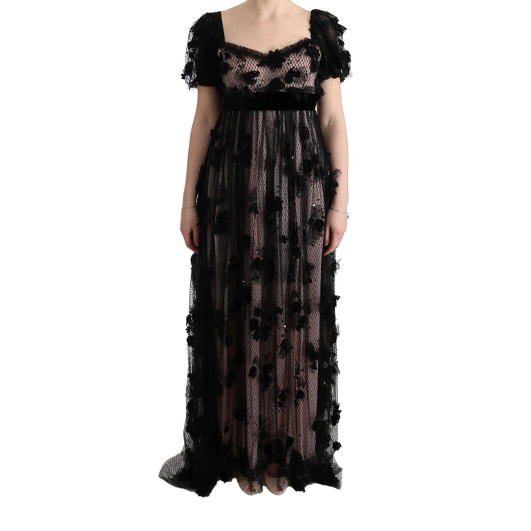 Dolce & Gabbana Black Pink Silk Applique Shift Dress - Women