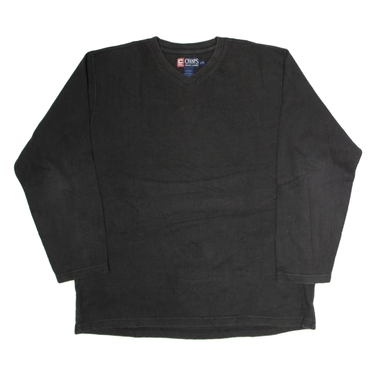 CHAPS RALPH LAUREN Mens Jumper Black V-Neck Tight Knit L