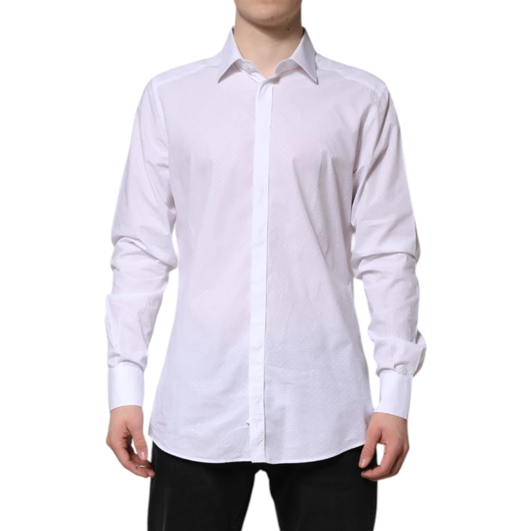 Dolce & Gabbana White Gold Cotton Long Sleeves Formal Shirt - Men