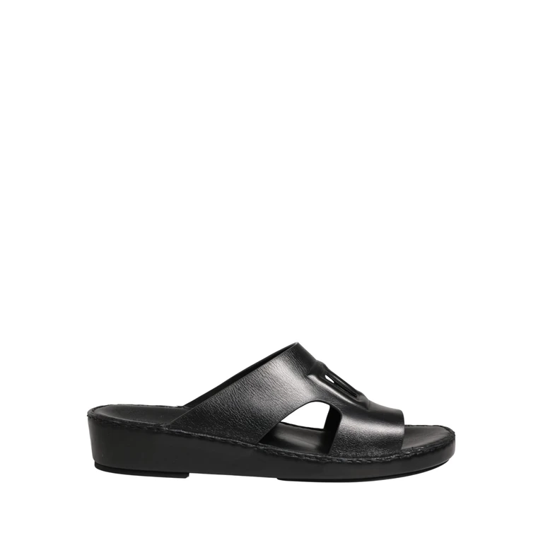 Dolce & Gabbana Black Leather Cutout Dg Logo Sandals Shoes - Men