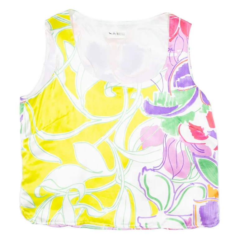 Womens Printed Vest Yellow Sleeveless Crazy Pattern UK 16