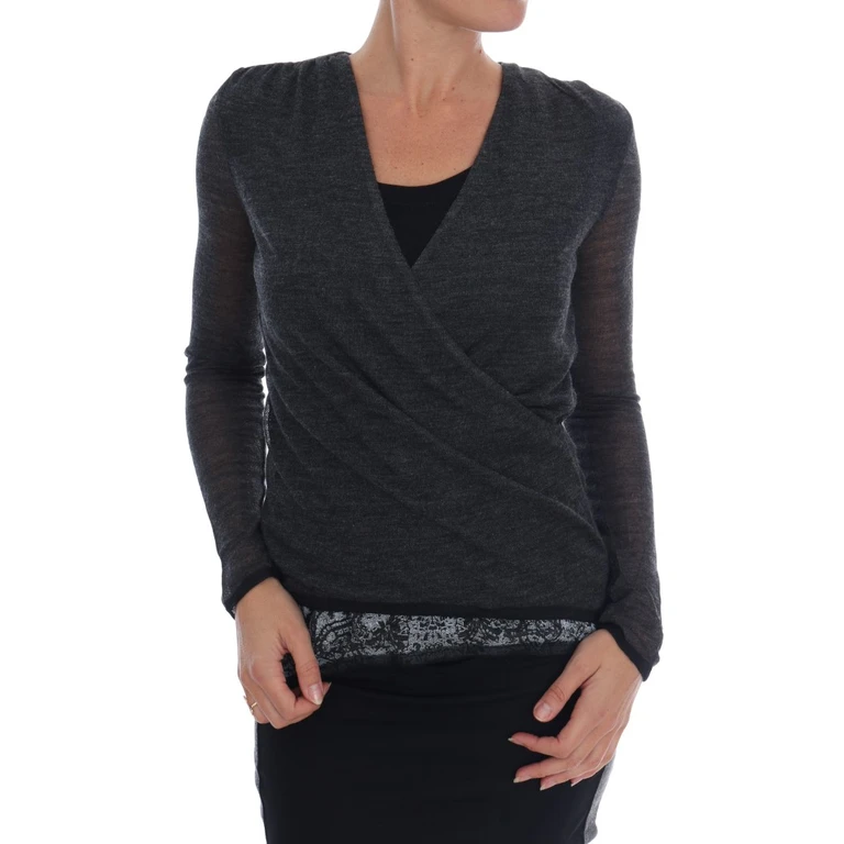 Ermanno Scervino Gray Wool Lace Top Long Sleeved T-Shirt Rayon - Women