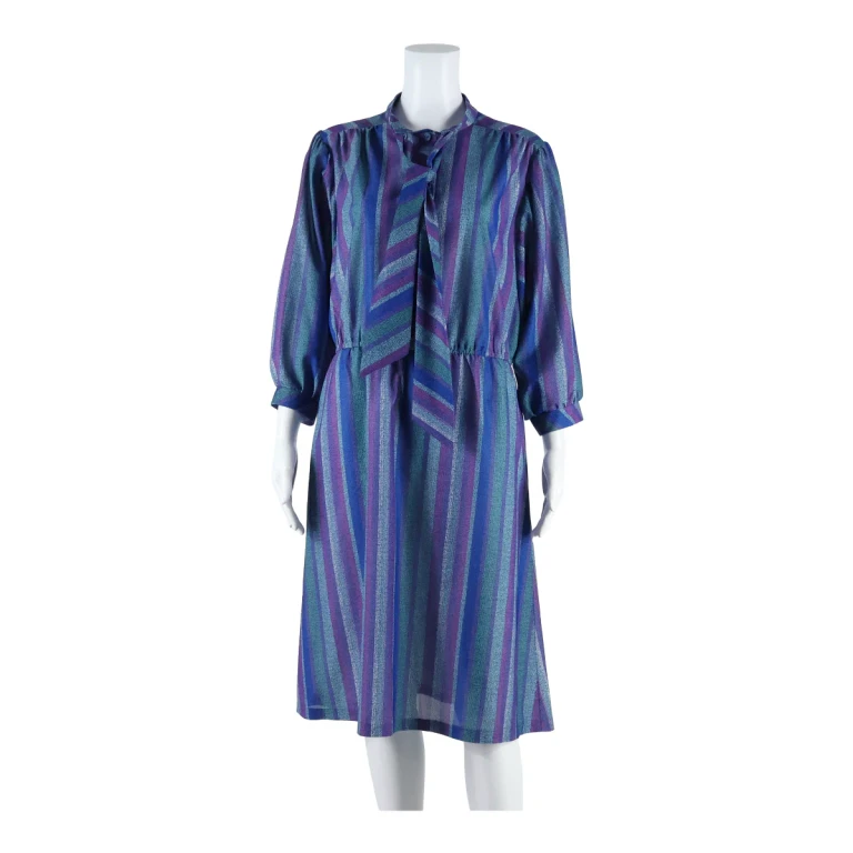 Womens A-Line Dress Purple Striped Long Sleeve Long M
