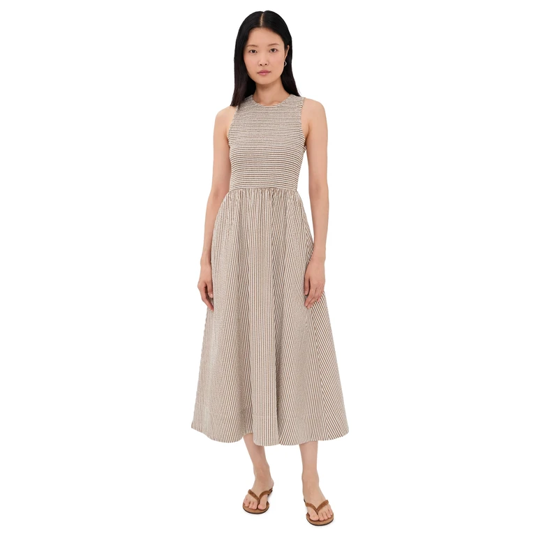Marine Layer Darcy Seersucker Maxi Dress Green Stripe M