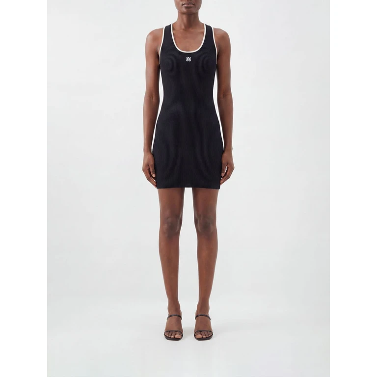 Slim Fit Knit Mini Sheath Dress with Racerback and Monogram (AMKNRS1008BLACK)