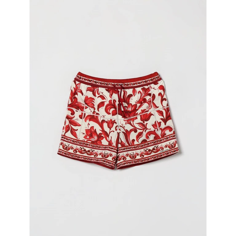 Boy's Majolica Print Swim Shorts in Technical Fabric with Logo (L1J850ON012I63TN)