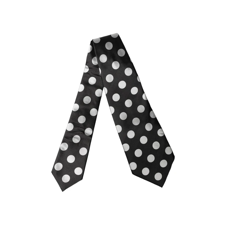 Dolce & Gabbana Black White Polka Dot Silk Adjustable Women Necktie Tie And - Women