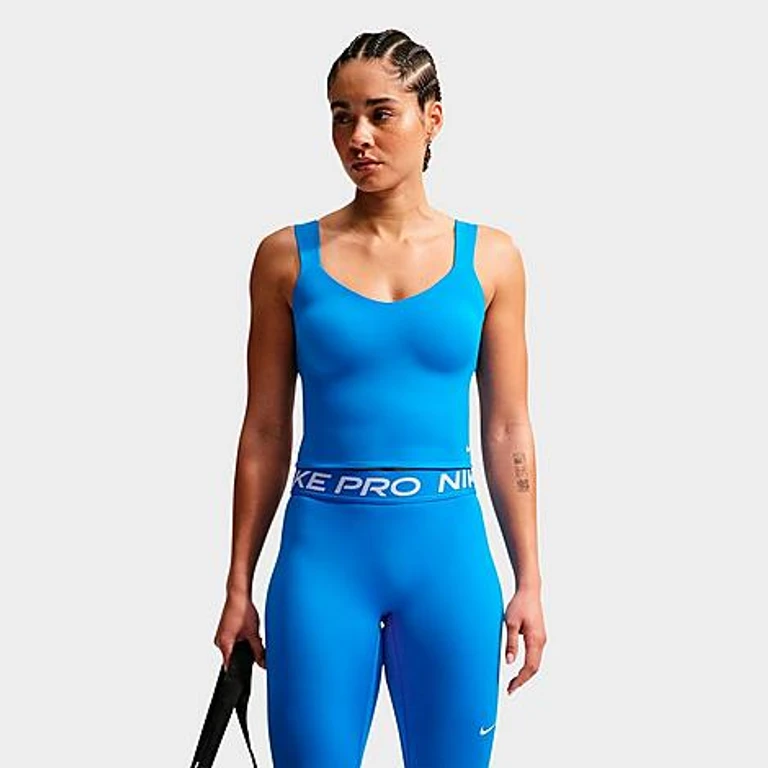 Nike Women's Pro Sculpt Medium-Support Padded Bra Tank in Light Photo Blue/White Size: XXS