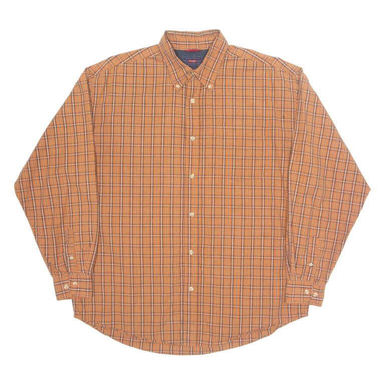 WRANGLER Mens Shirt Orange Check Long Sleeve L
