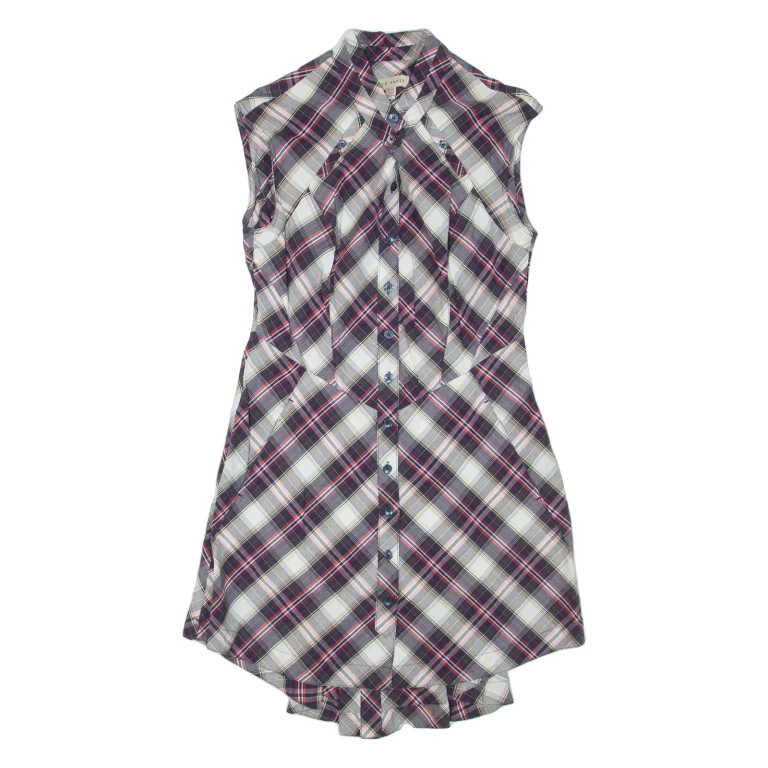 TED BAKER Womens Shirt Dress Purple Check Sleeveless Knee Length S