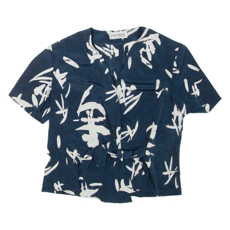 WEINBERG PARIS Womens Printed Blouse Blue V-Neck M