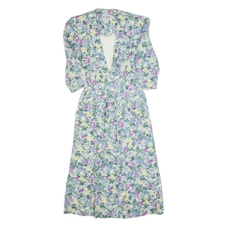 RJ STEVENS Womens A-Line Dress Cream 90s Floral Long M