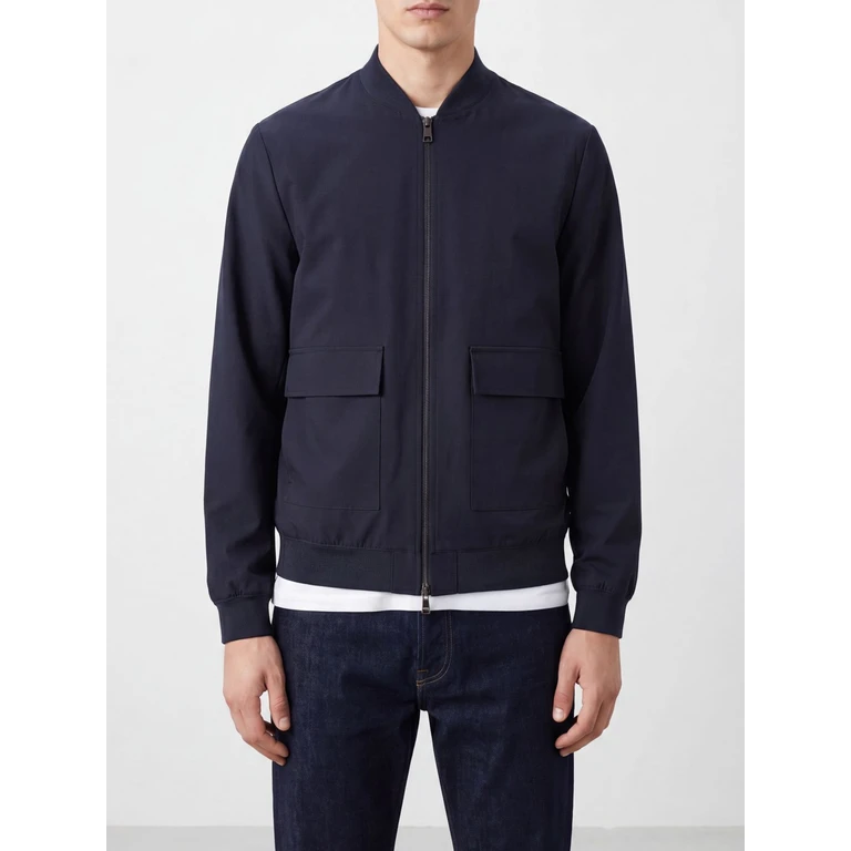 Wool-Blend Bomber Jacket with Bomber Collar and Patch Pockets (SYENZEVIO800)