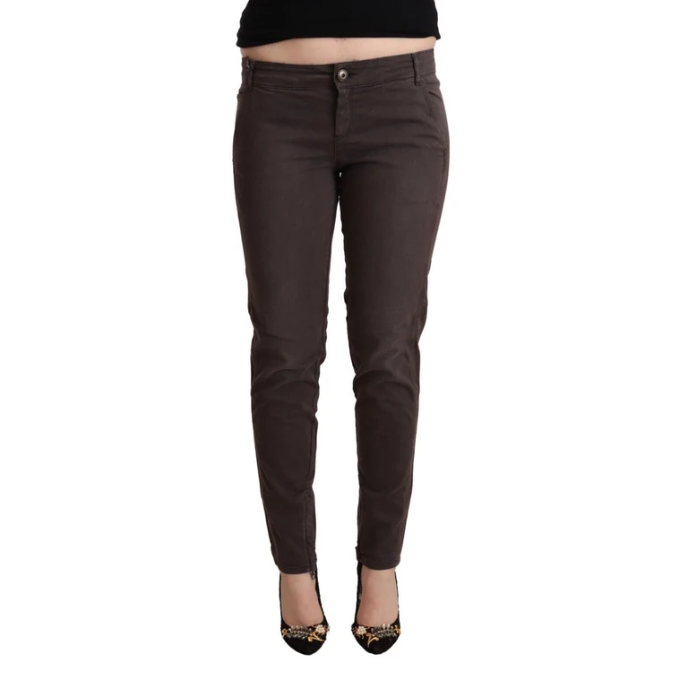 Ermanno Scervino Brown Cotton Low Waist Slim Fit Pants Elastane - Women
