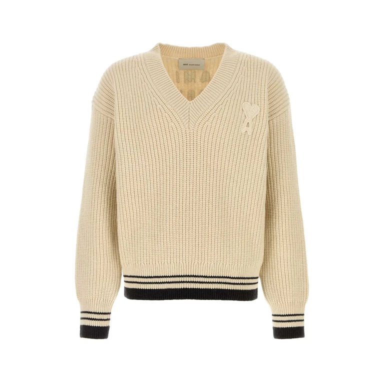 AMI Paris Uks864kn0161 136 Blanccreme Exterior: Virgin Wool Cotton Maglie