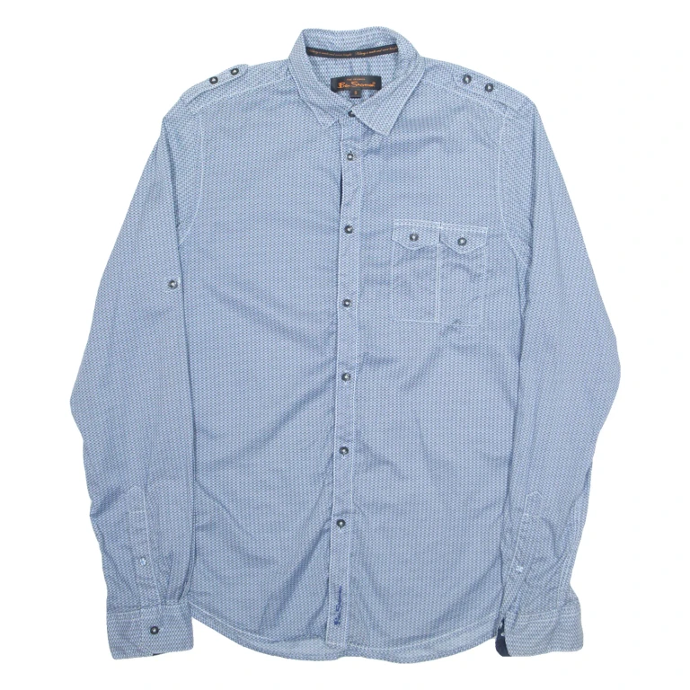 BEN SHERMAN Mens Shirt Blue Geometric Long Sleeve S