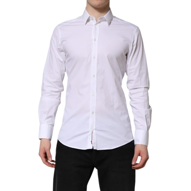 Dolce & Gabbana White Gold Cotton Dress Formal Shirt Elastane - Men