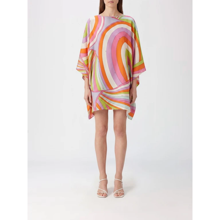Mini Silk Kaftan with Abstract Print and Long Sleeves (6HRL226H751011)