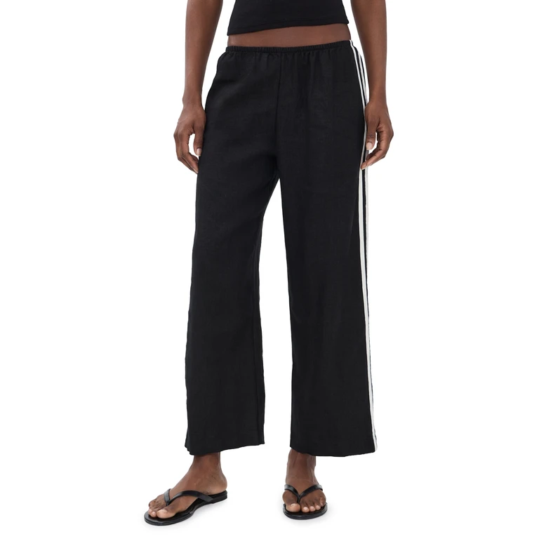 DONNI. The Linen Crop Racer Stripe Pants Jet XS