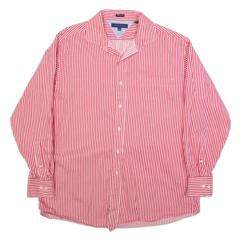 TOMMY HILFIGER Mens Shirt Red Striped Long Sleeve XL