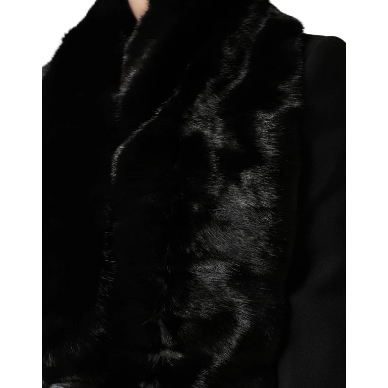 Dolce & Gabbana Black Fur Shawl Neck Wrap Cover Collar Scarf - Women
