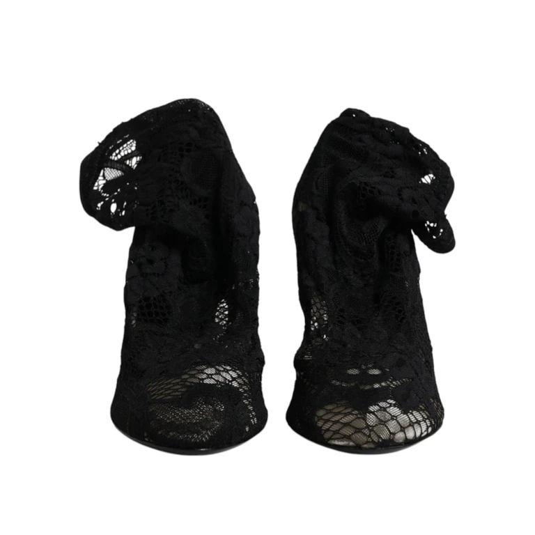 Dolce & Gabbana Black Lace Stretch Heels Mid Calf Boots Shoes 21+pa+vi - Women