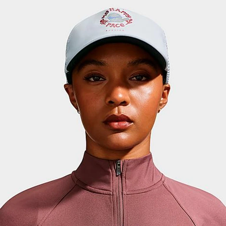 Nike Pro Happy Pace Unstructured Dri-FIT Bungee Closure Hat in Pure Platinum/Anthracite Size: S-M