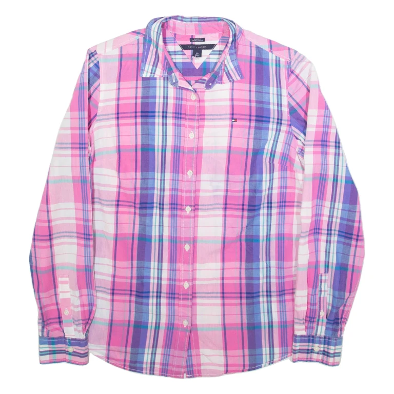 TOMMY HILFIGER Womens Shirt Pink Check Long Sleeve S