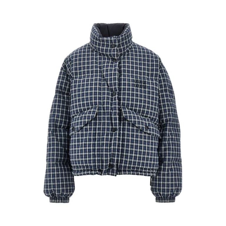 Flannel and tec pongé reversible down jacket Woman 38