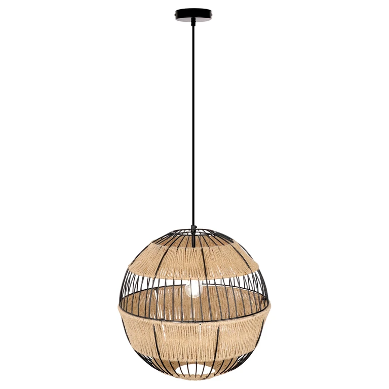 River of Goods Jute and Black Frame Round Pendant Light