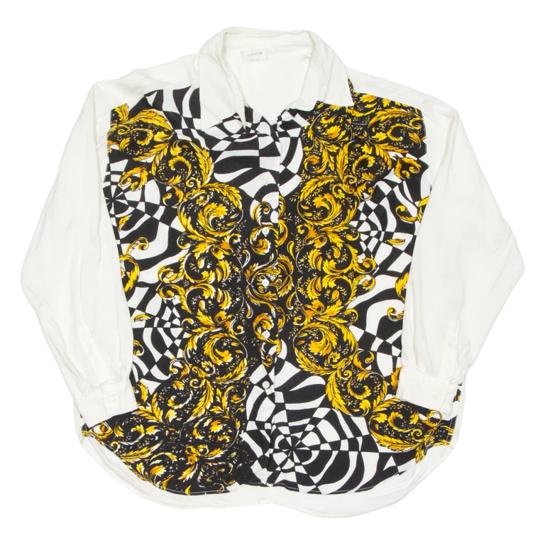 Womens Printed Blouse Gold Long Sleeve Crazy Pattern XL