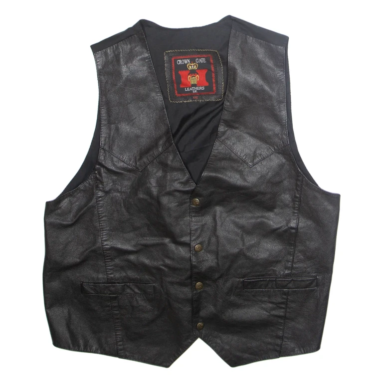CROWN GATE Mens Waistcoat Black Faux Leather 2XL