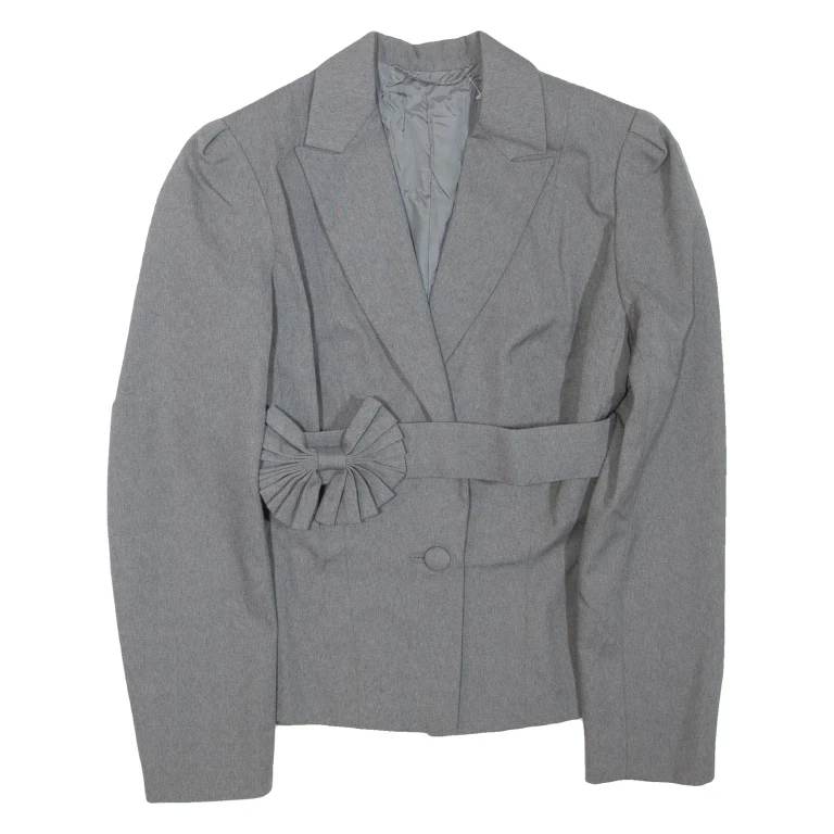 Belted Womens Blazer Jacket Grey M