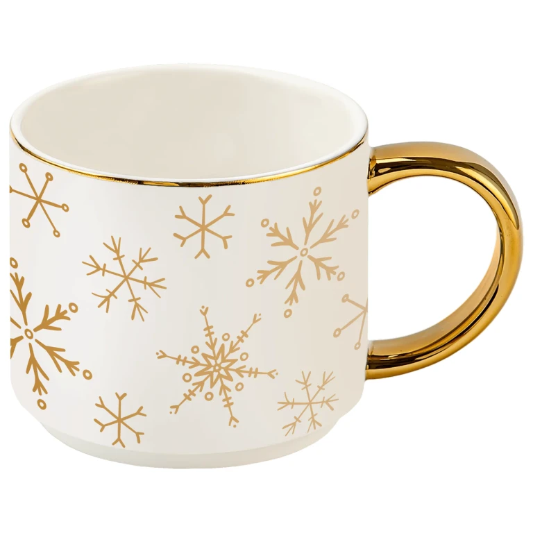 Gold Snowflakes 14 oz Gold Handle Coffee Mug
