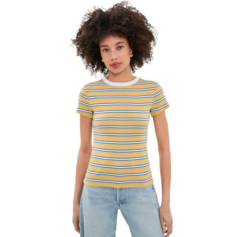 Madewell Crewneck 90s Tee Yellow x Blue Stripe M