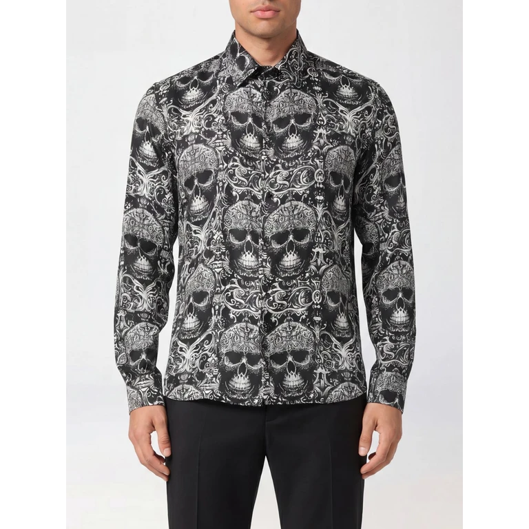 Slim Fit Silk Shirt with All-Over Graphic Skull Print (AAECMRP2519PTE104N02)